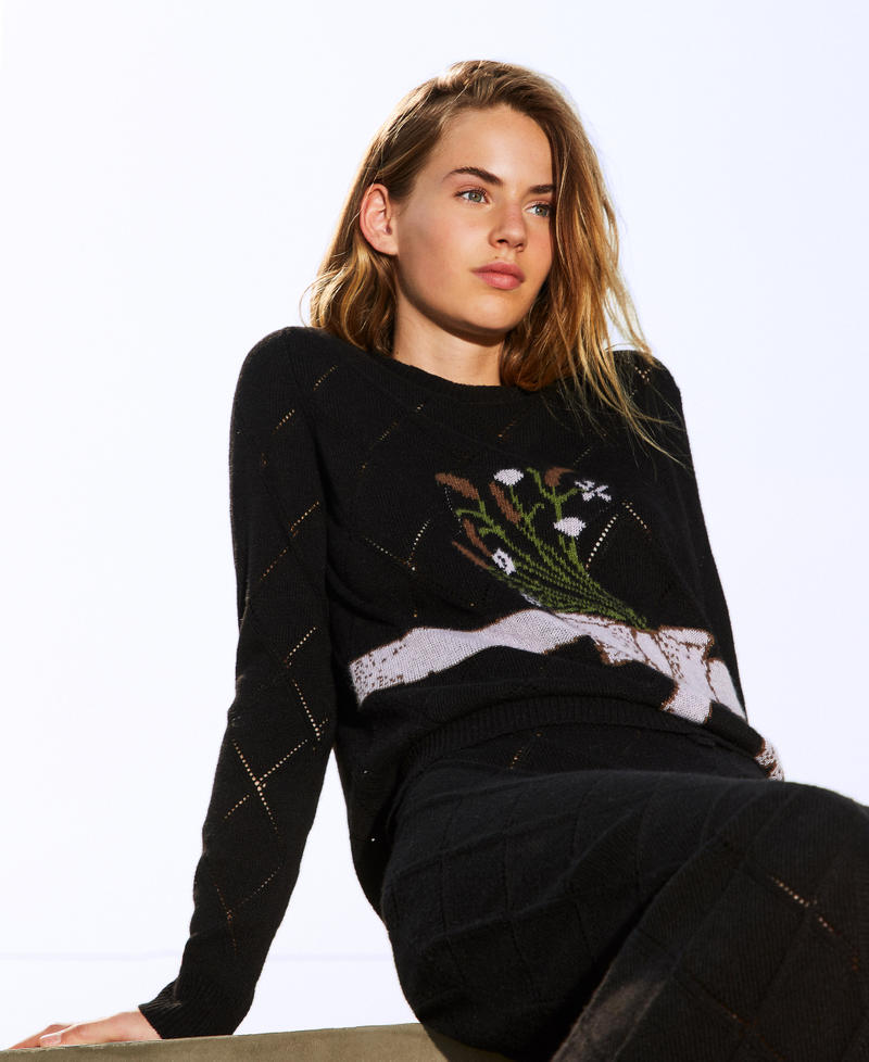 Treeblend yarn jumper with inlay Black Woman 252TP3341_00006_PC