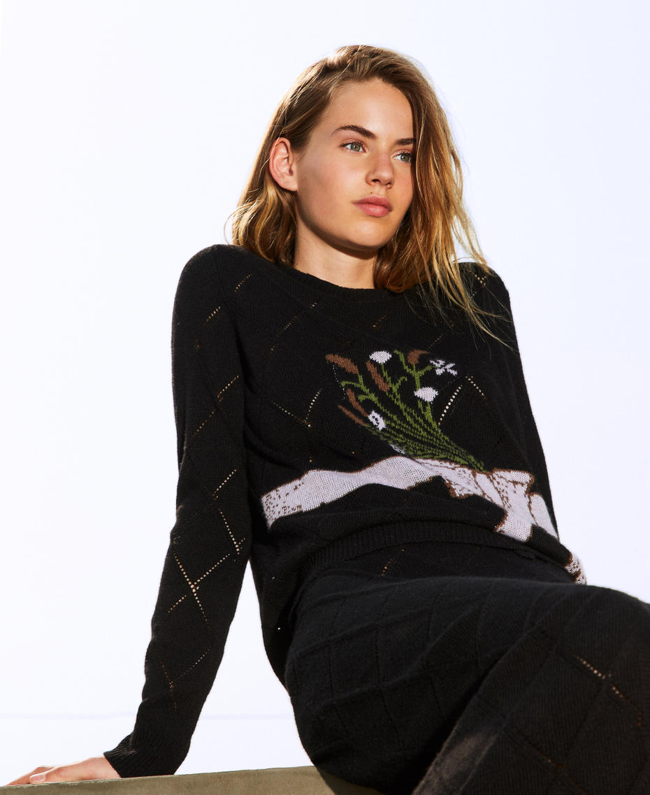 Treeblend yarn jumper with inlay Black Woman 252TP3341_00006_PC