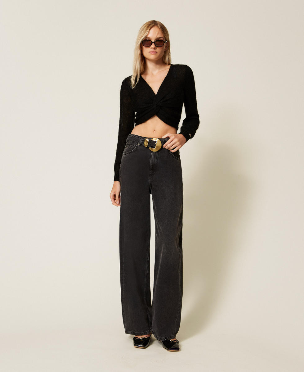 Coprispalle in maglia misto mohair Nero Donna 252TP3525_00006_T0