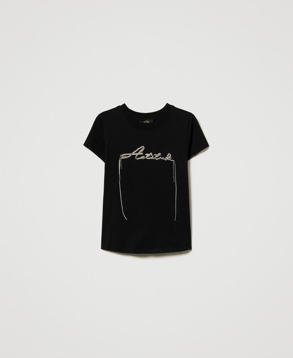 T-shirt avec logo et strass Noir Femme 242AT2221_00006_S0