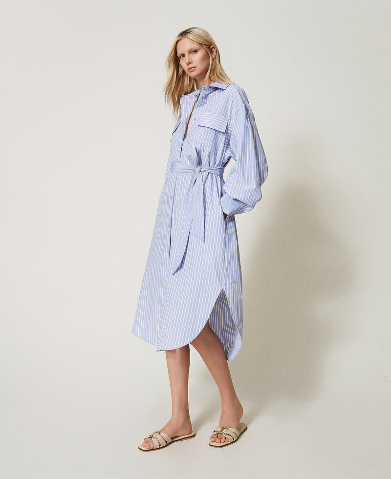 Striped midi dress with belt Mixed Stripes Woman 251TF2041_12505_02