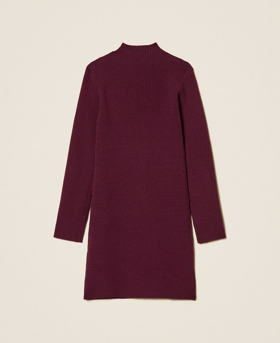 Girls' ribbed knit short dress Burgundy Red Girl 252GB3010_04218_S1