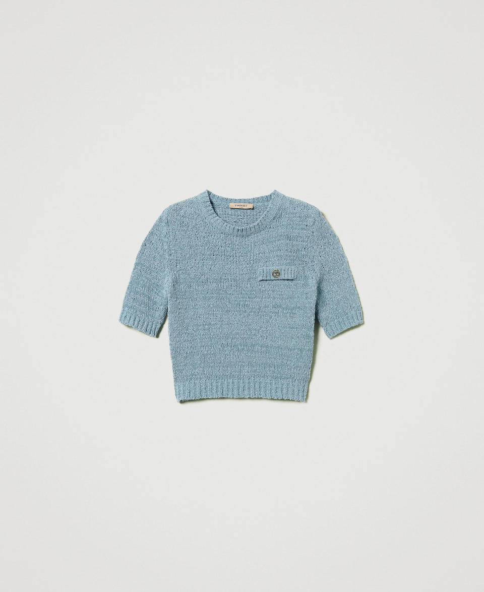 Cropped-Pullover mit „Oval T“-Knopf "Zuckerpapier"-Grau Frau 251TP3440_00485_0S