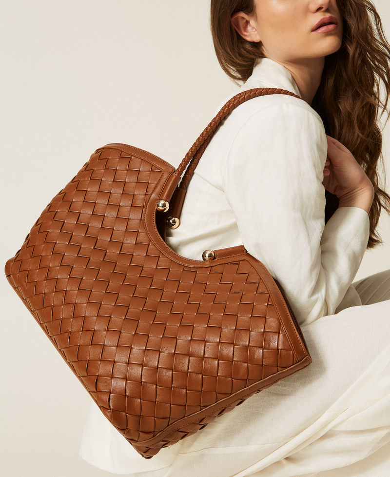 Handwoven shopper bag Leather Brown Woman 261TB7300_00057_T0