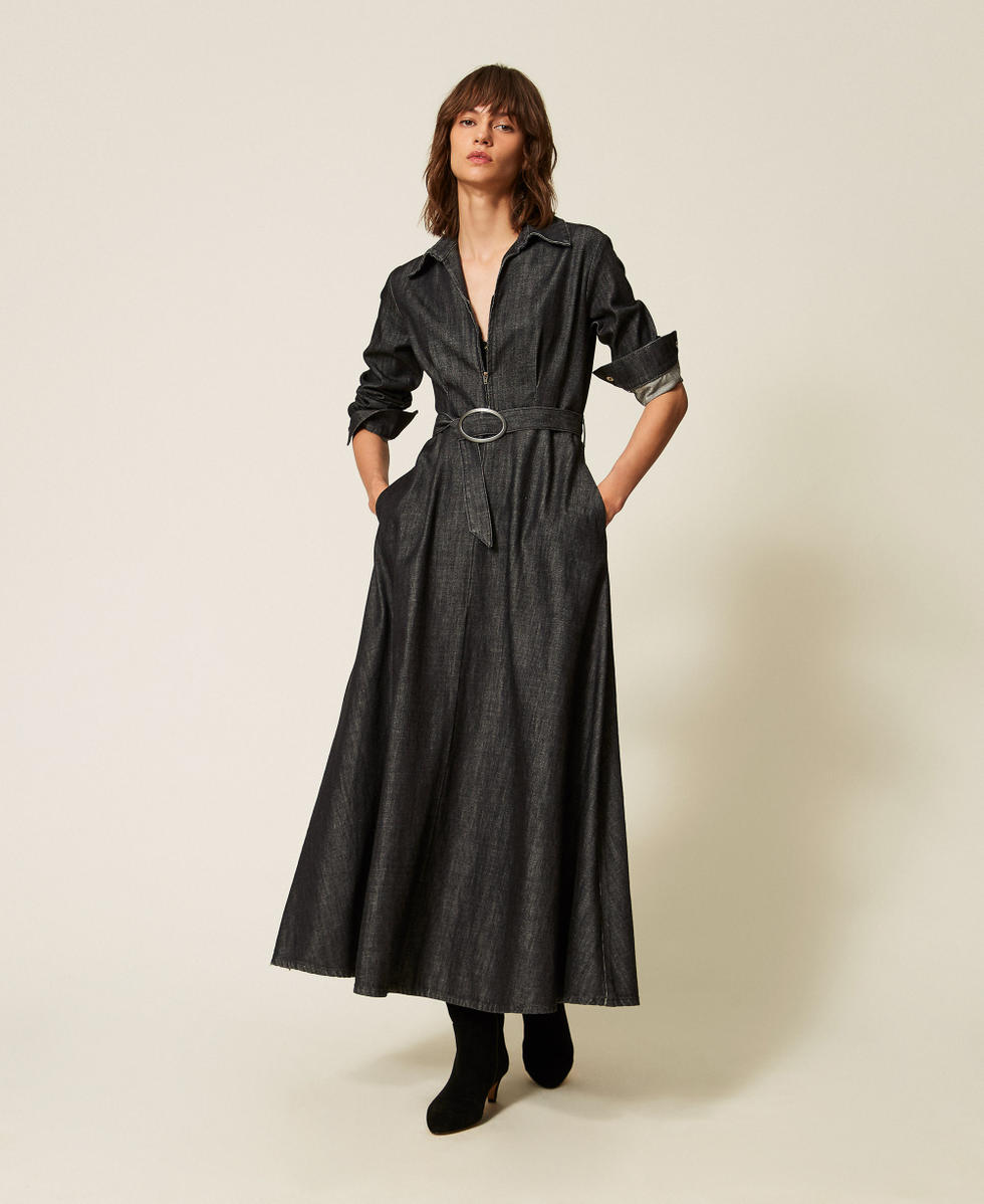 Long flowing denim dress Black Denim Woman 262AP2060_01103_01
