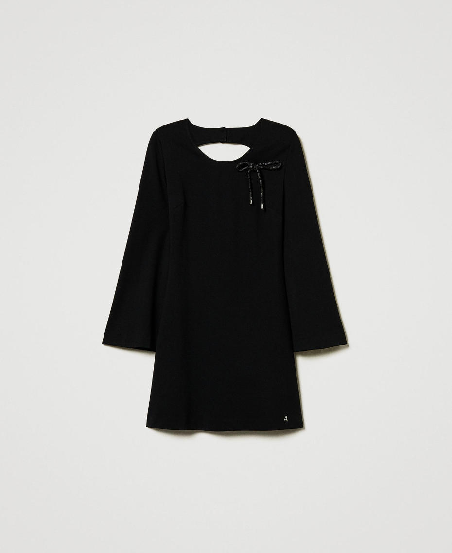 Short dress with rhinestone brooch Black Woman 242AT2043_00006_S0