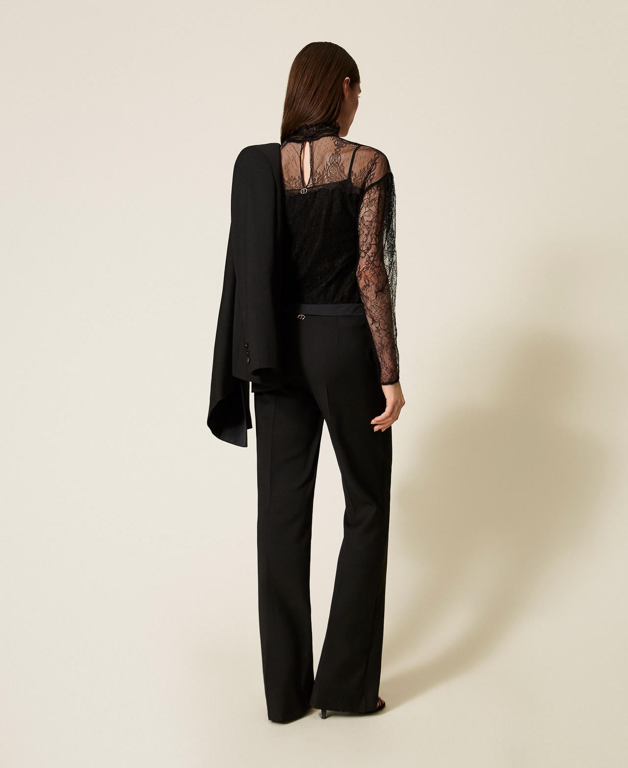 Flared trousers with satin details Black Woman 252TT2123_00006_03