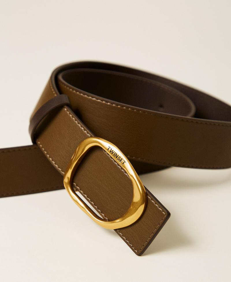 Reversible leather belt Two tone Black Chocolate/Beech Green Woman 252TO525A_12944_03