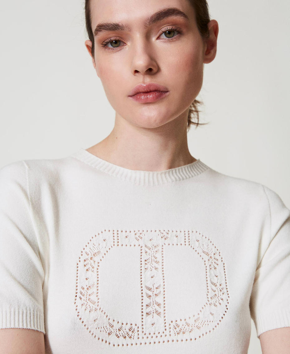 Stehkragenpullover mit „Oval T“-Logo Weiß Schnee Frau 251TP3430_00282_04