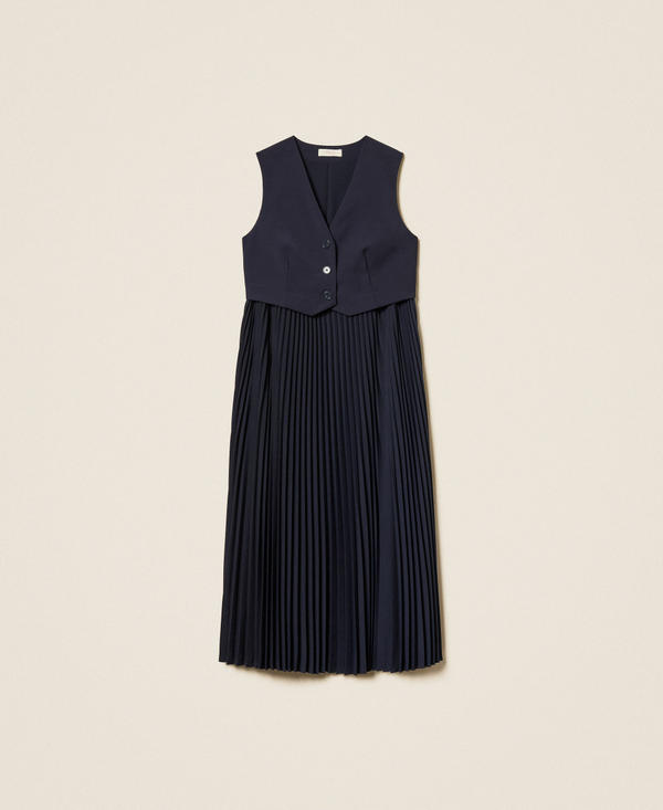 Long waistcoat-effect dress with pleats