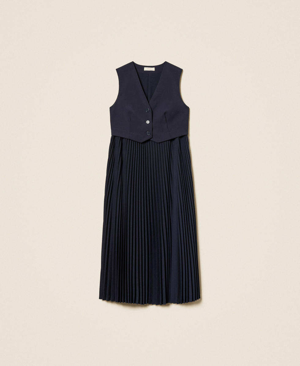 Vestido largo de efecto chaleco con plisados Azul Noche Mujer 261TE2111_13172_S0