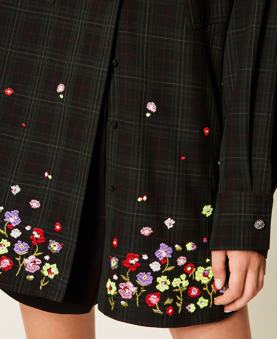 Tartan shirt with embroidery Daily Tartan Green Woman 252AT2134_12451_04