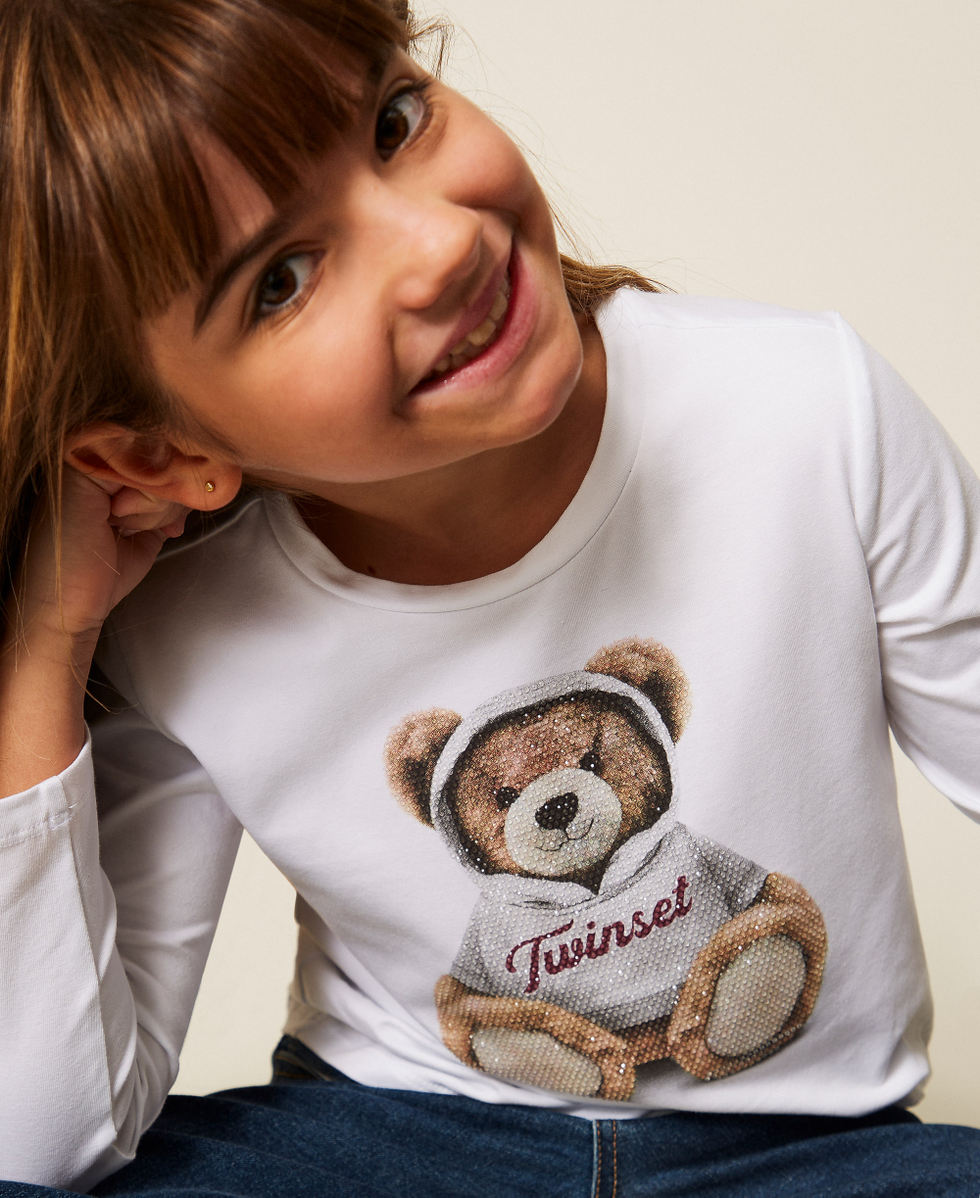 Girls' T-shirt with print and rhinestones