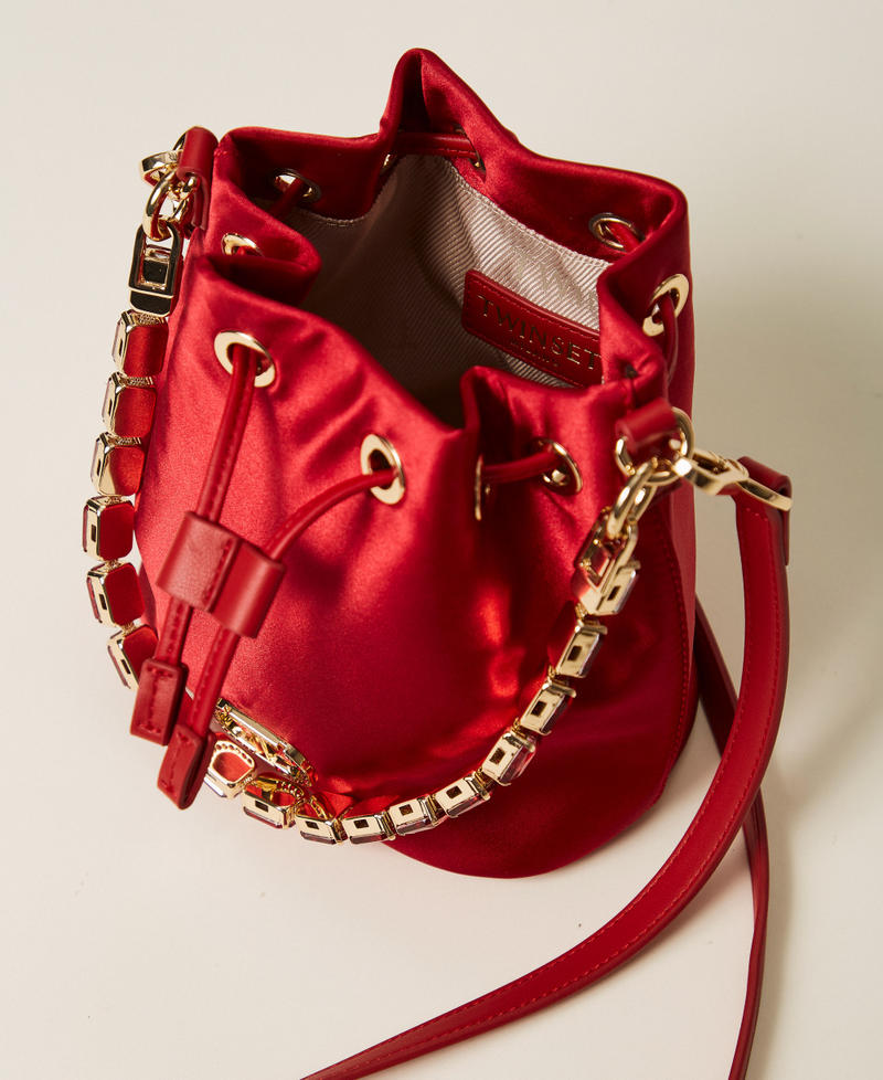 Satin bucket bag with rhinestones Venetian Red Woman 252TB7220_00740_04
