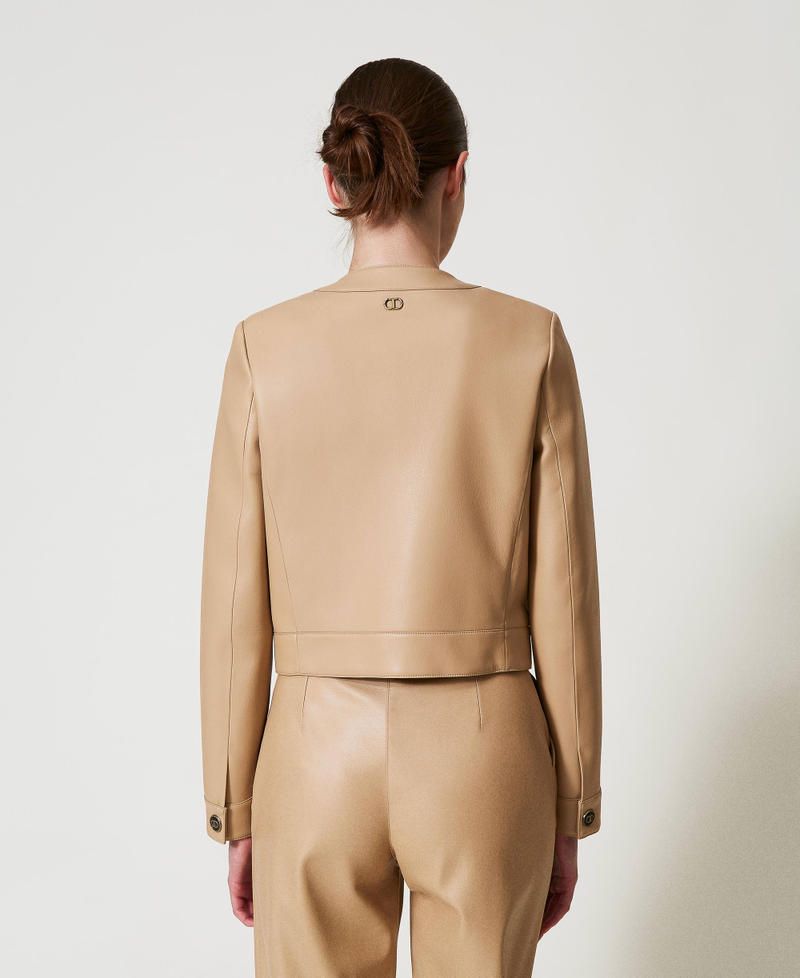 Faux nappa leather jacket with logo buttons Light Wood Beige Woman 251TP2351_12186_03