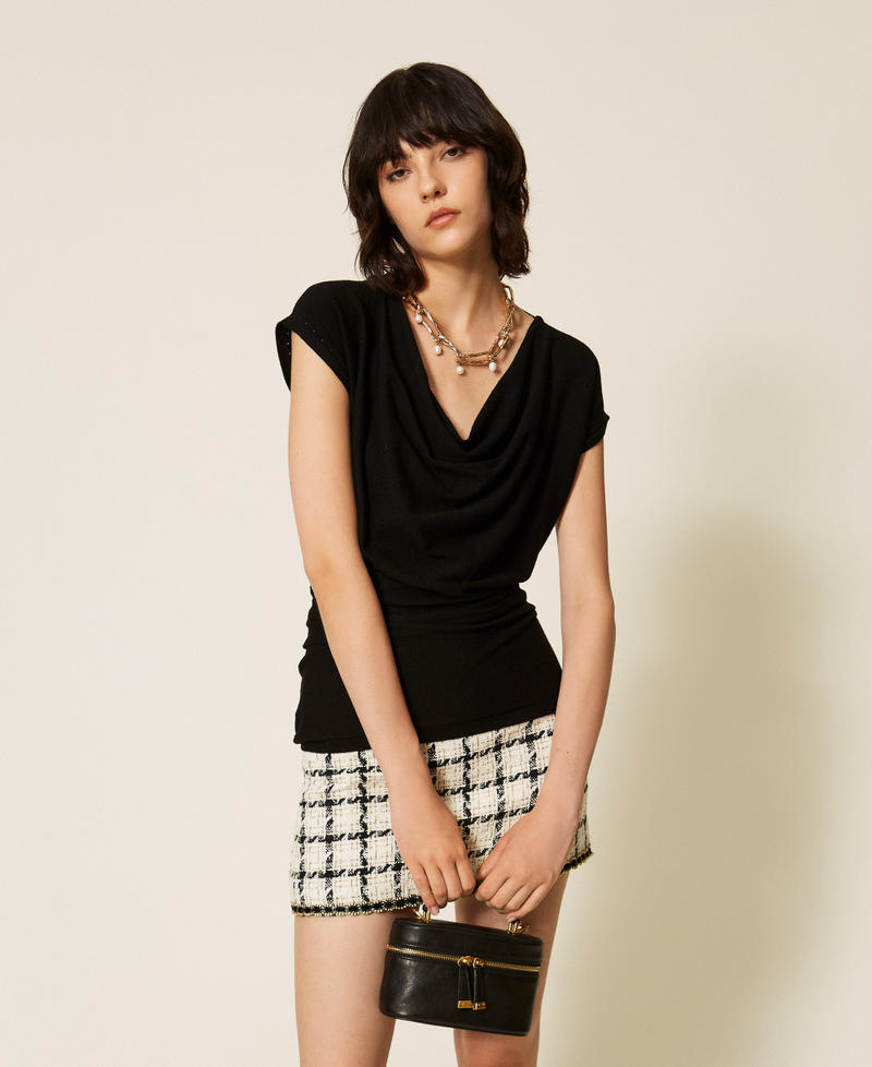 Maxi-Pullover mit Faltenwurf Schwarz Frau 262TP3Q12_00006_01