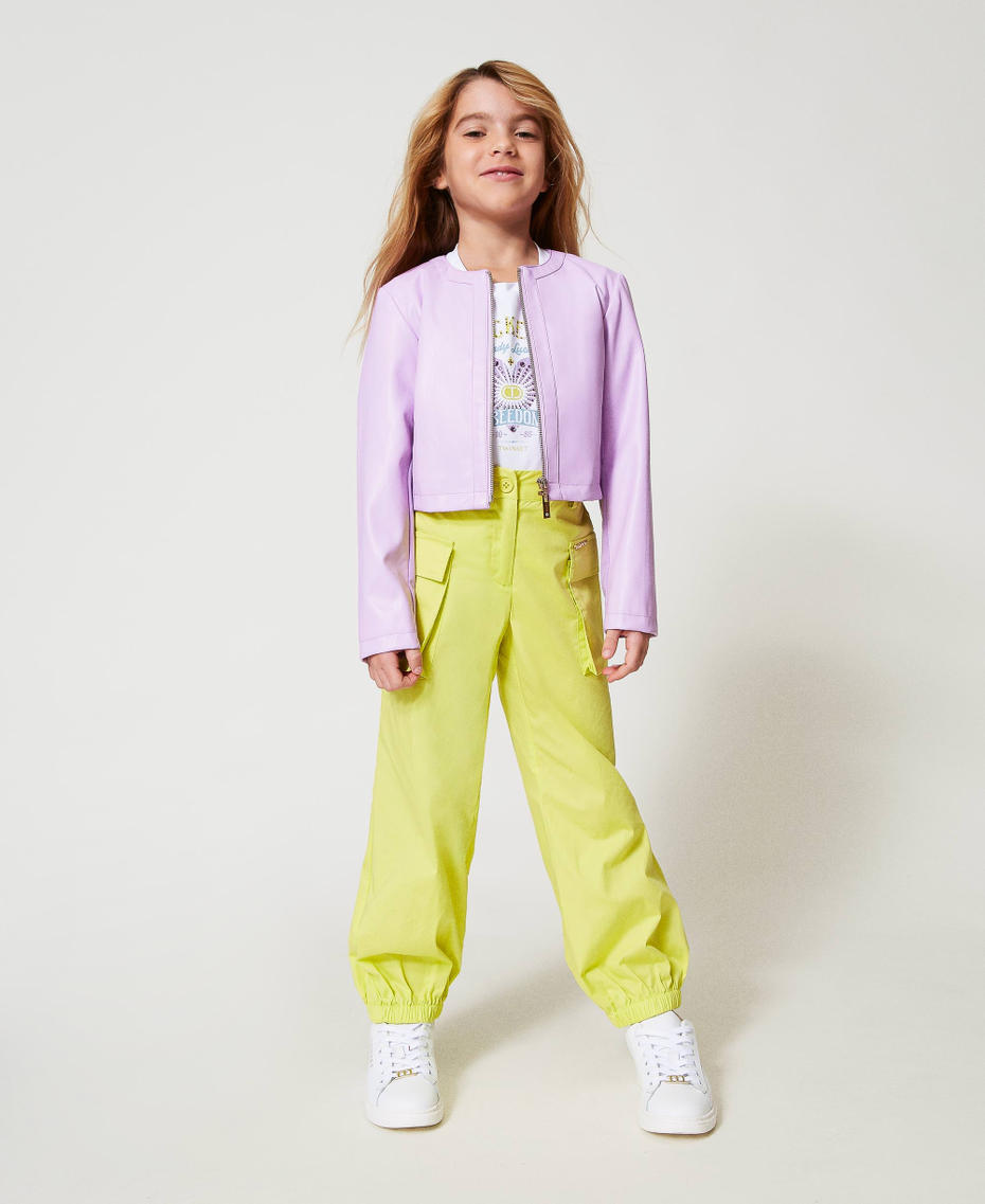 Faux leather cropped jacket Pastel Violet Girl 251GJ2560_11862_T0