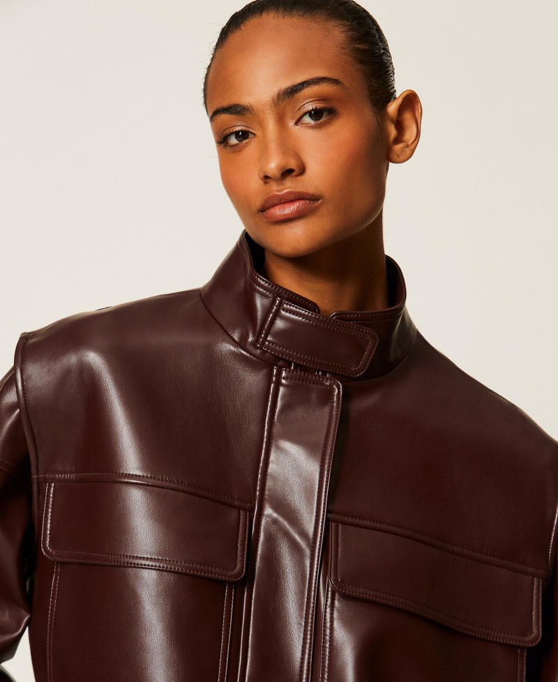 Faux leather bomber jacket with pockets Dark Bordeaux Woman 262TT2060_14057_PD