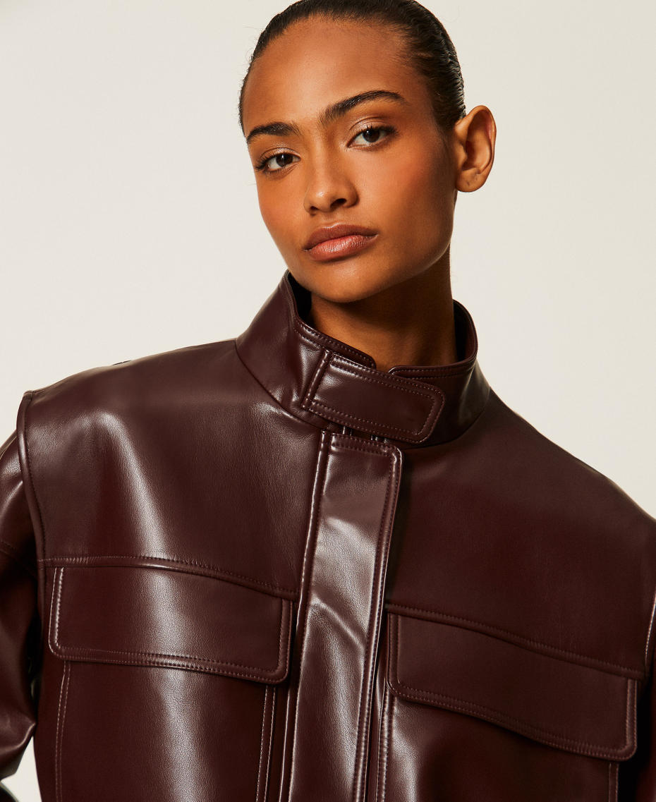 Faux leather bomber jacket with pockets Dark Bordeaux Woman 262TT2060_14057_PD