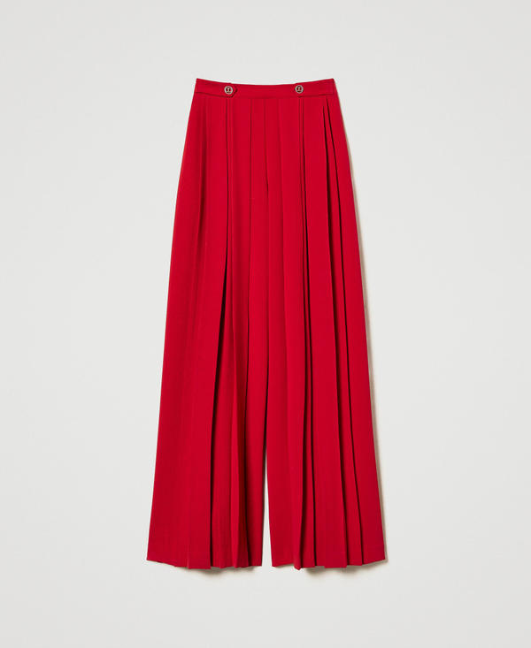 Pantaloni in cr&ecirc;pe pliss&eacute; con bottoni