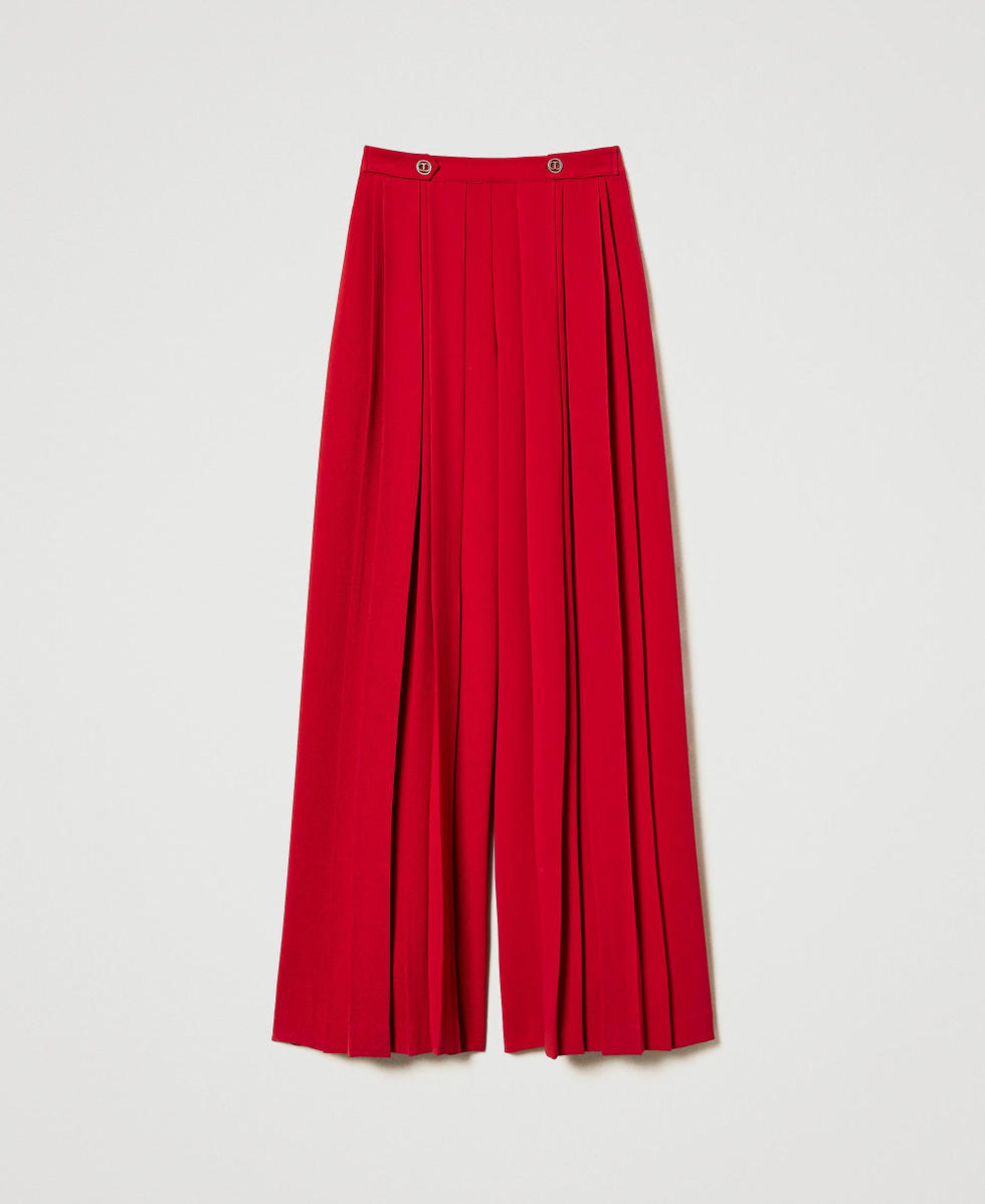 Pleated cr&ecirc;pe trousers with buttons Venetian Red Woman 242TT2172_00740_S0