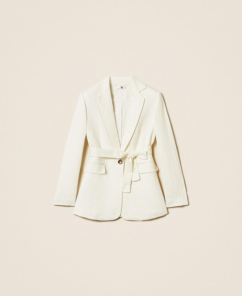Linen blend blazer with belt Off White Woman 261LL2NHH_00526_S0