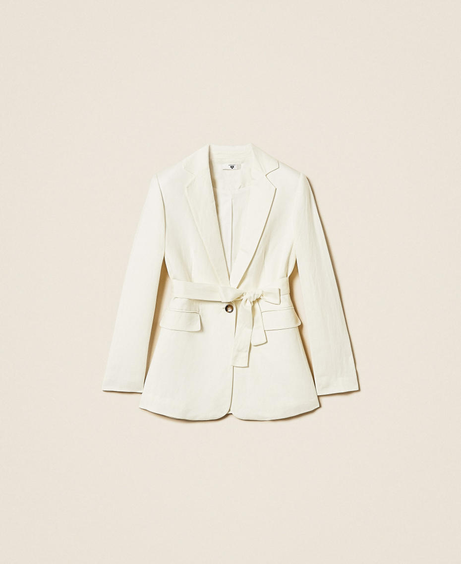 Linen blend blazer with belt Off White Woman 261LL2NHH_00526_S0
