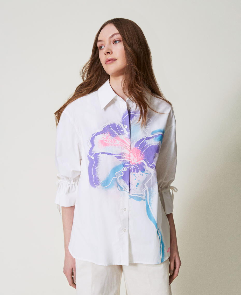 MYFO Hemd mit Blumenmotiv und Tunnelzügen "Papers"-Weiß Frau 251AQ2012_00840_05