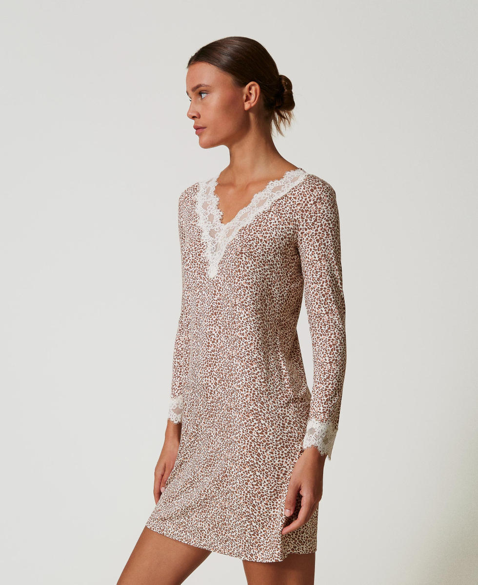 Printed night gown with lace Multicolour Animal Print Woman 242LL2GDD_11994_02