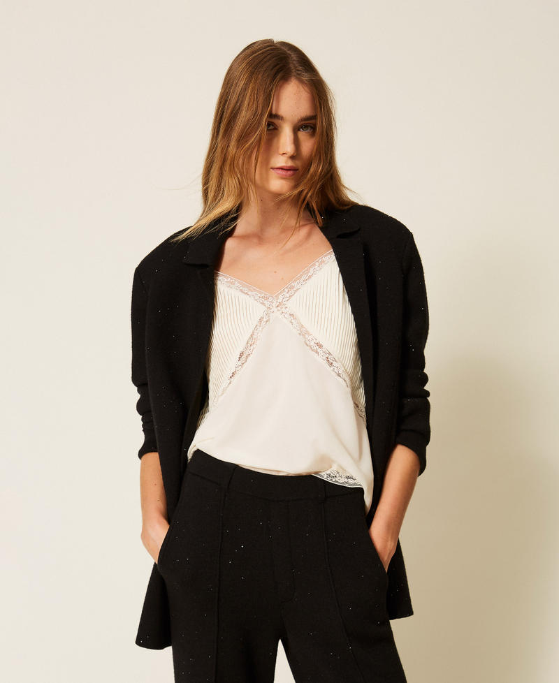 Giacca in maglia con paillettes Nero Donna 262LI3PAA_00006_02