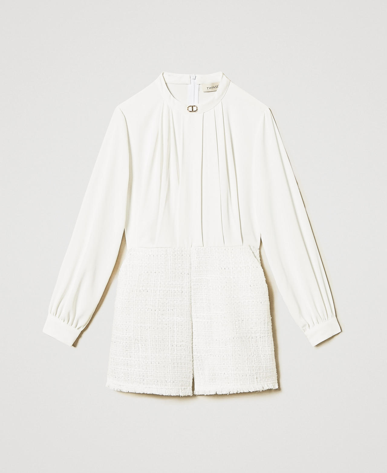 Crêpe de Chine and bouclé jumpsuit Two-tone Ice/Bouclè Girl 251GJ2QQ0_12139_0S