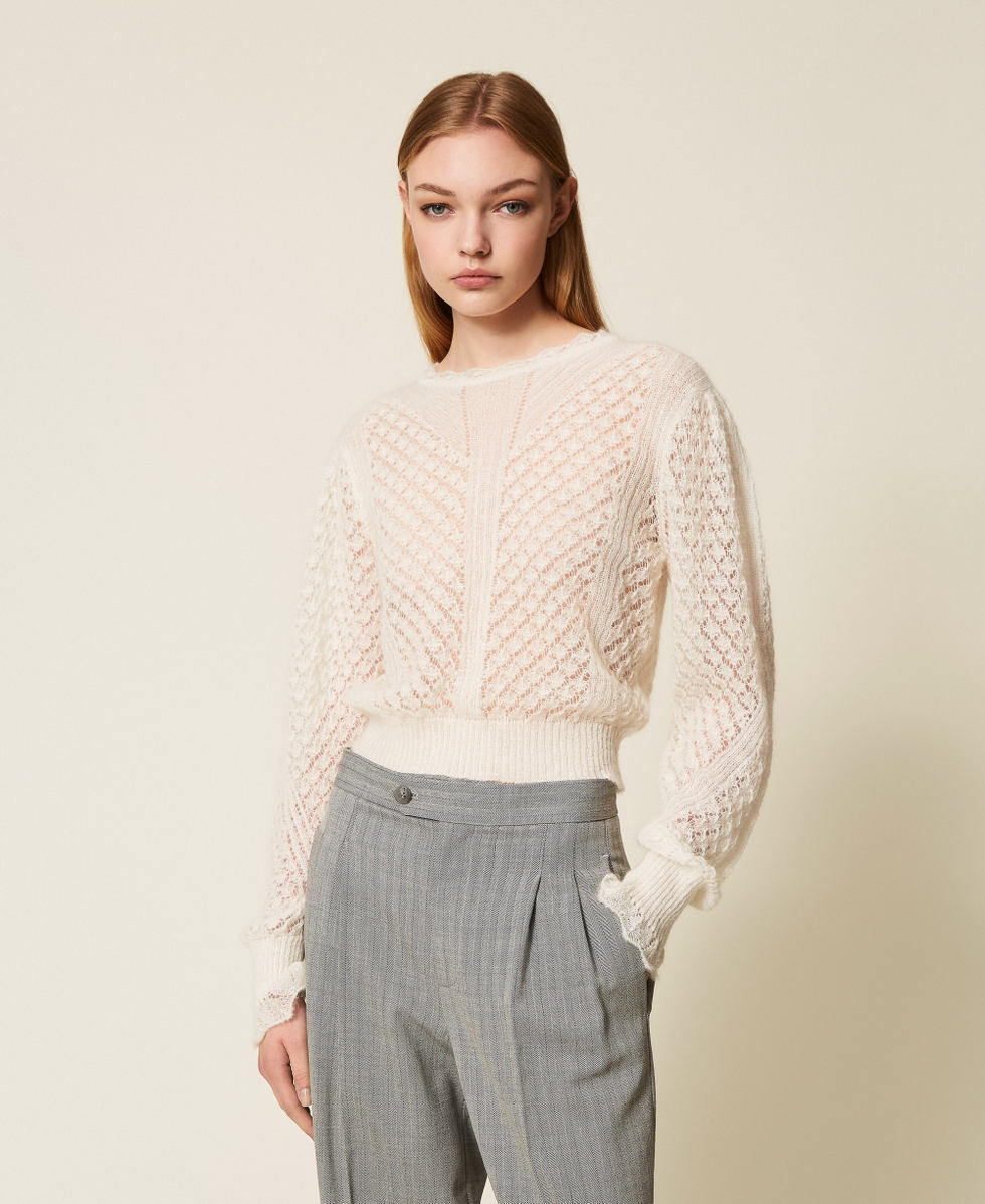 Pull en mohair m&eacute;lang&eacute; Blanc Neige Femme 252TP3520_00282_01