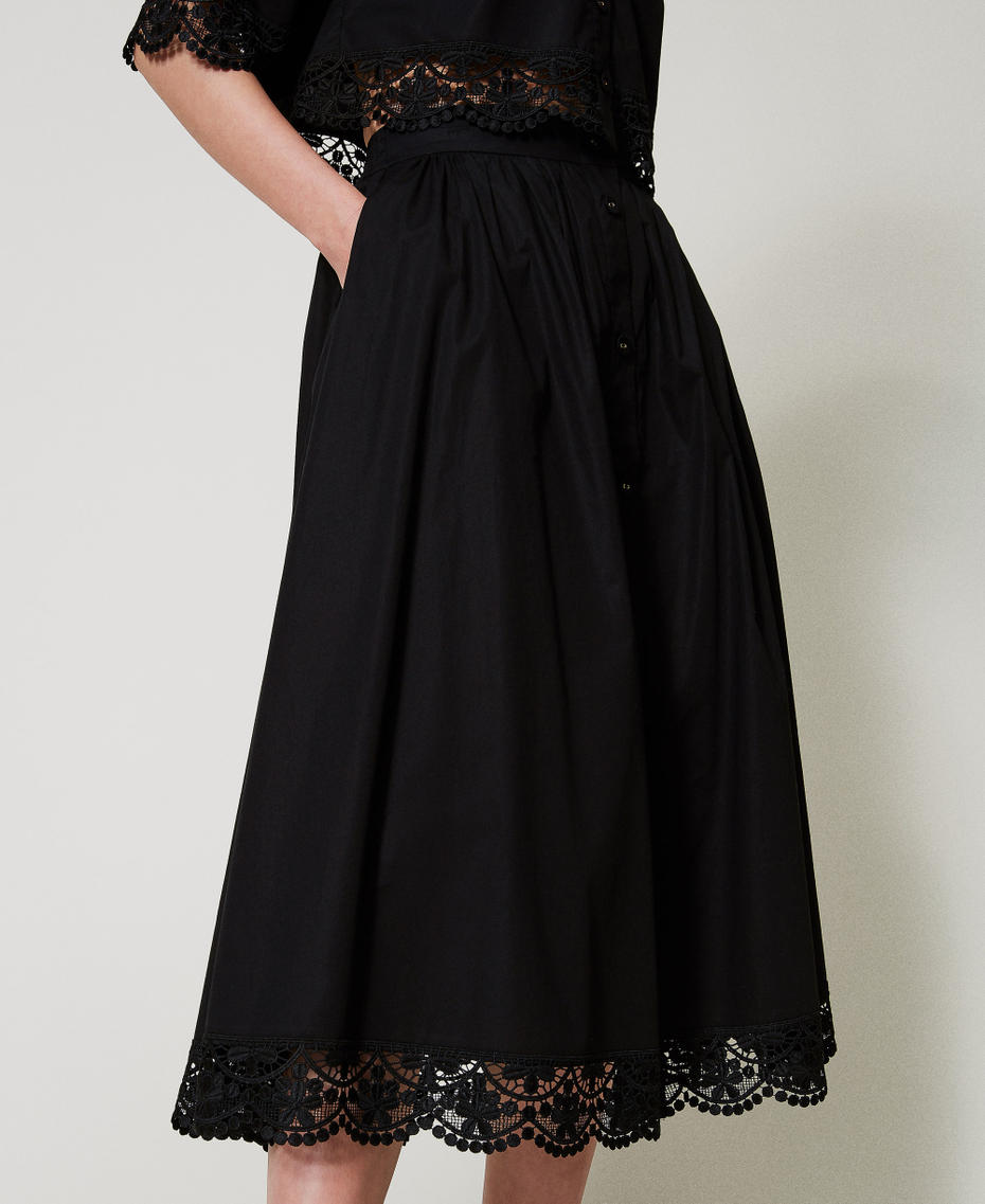 Long poplin skirt with lace Black Woman 251TT2095_00006_04