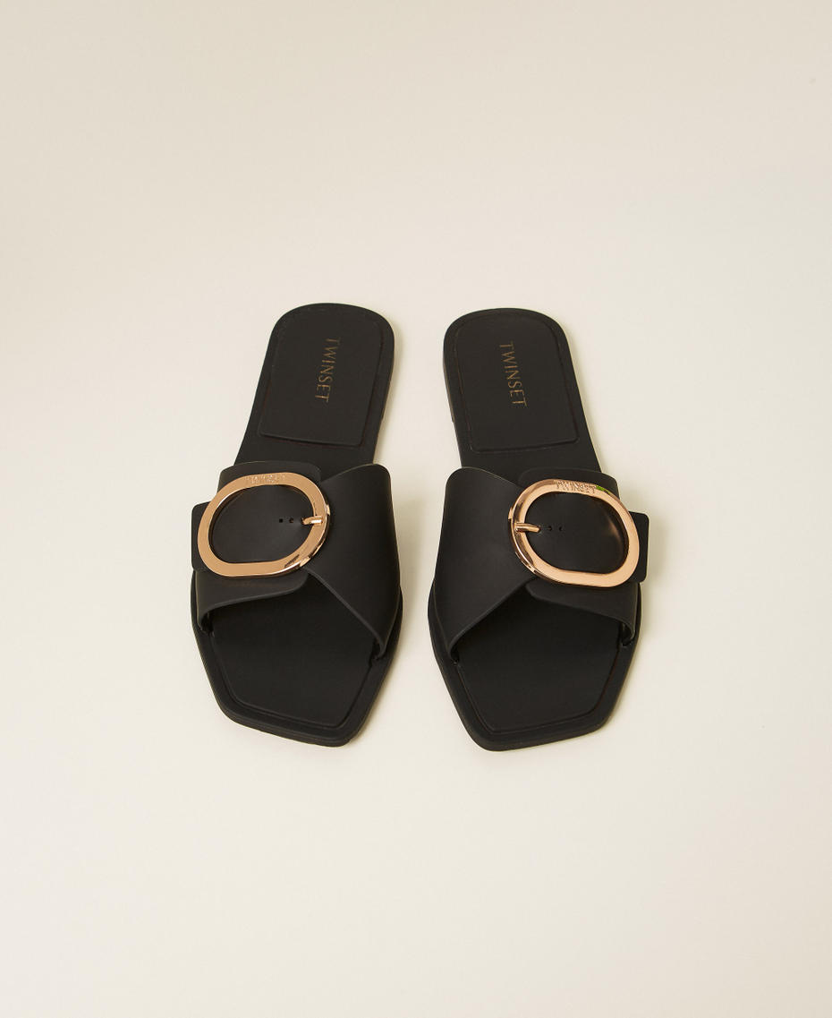 Slides with logo buckle Black Woman 261LBP012_00006_04