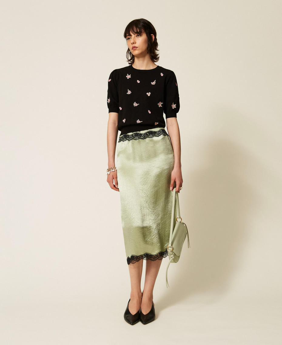 Wool blend jumper with floral embroidery Black Woman 262TP3460_00006_T0