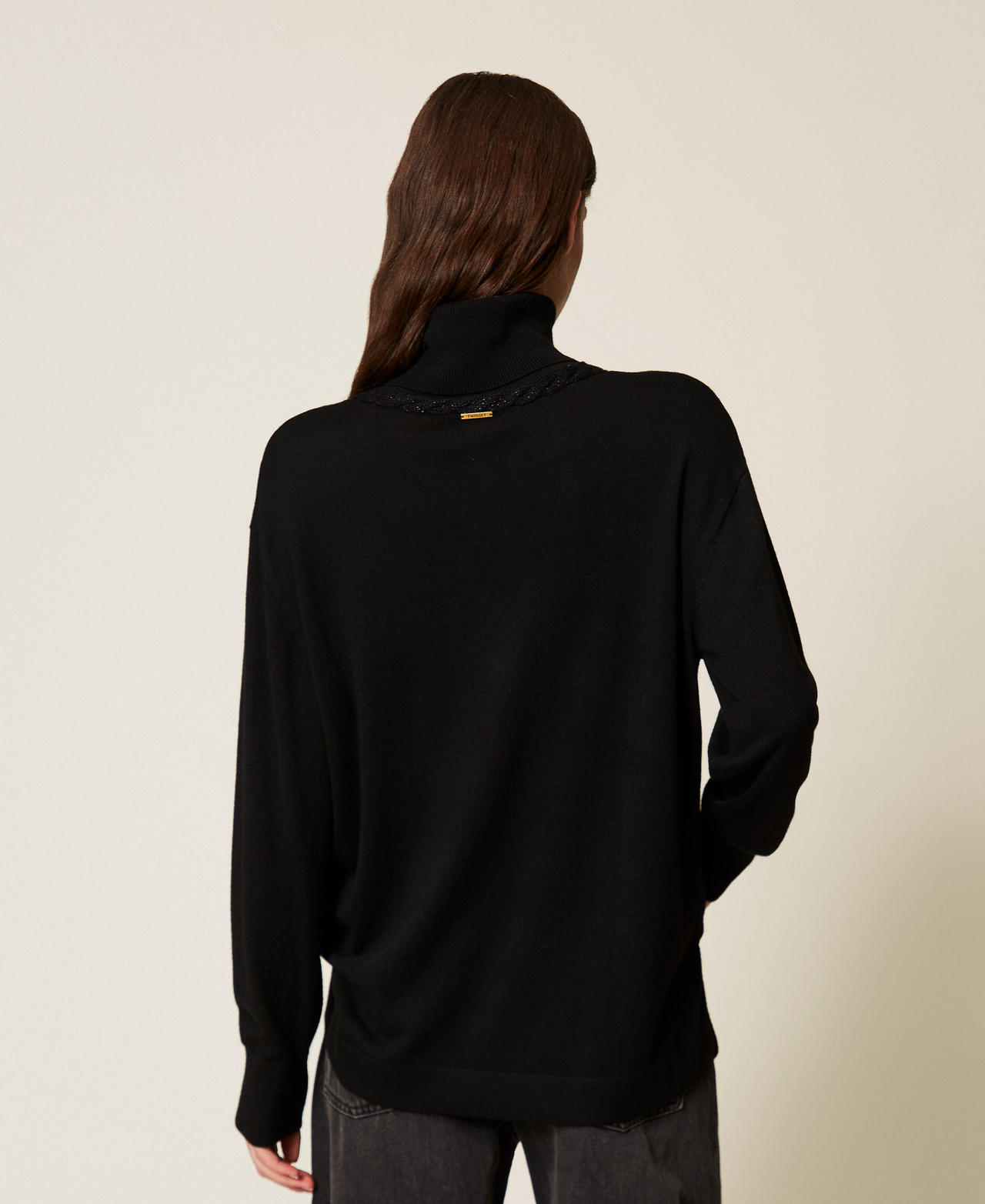 Maglia dolcevita lurex con treccia Nero Donna 252LL3NBB_00006_03