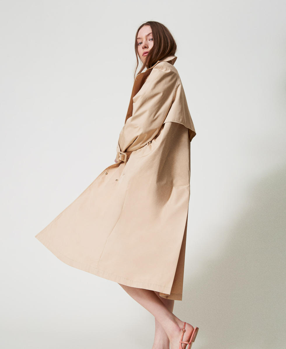 Twill trench coat with Oval T buttons Rope Beige Woman 251TP2660_12145_02