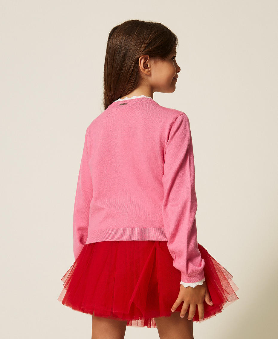 Cardigan baby con cuore e logo Bicolor Azalea Pink / Rosso "Magenta" Bambina 262GB3040_13795_03