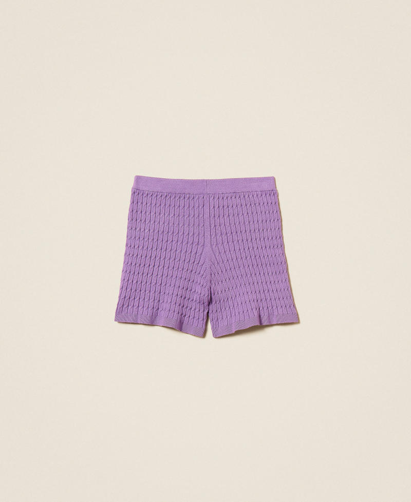 Figurbetonte Strick-Shorts mit Zopfmuster Hyazinthenlila M&auml;dchen 262GJ3073_11296_S1