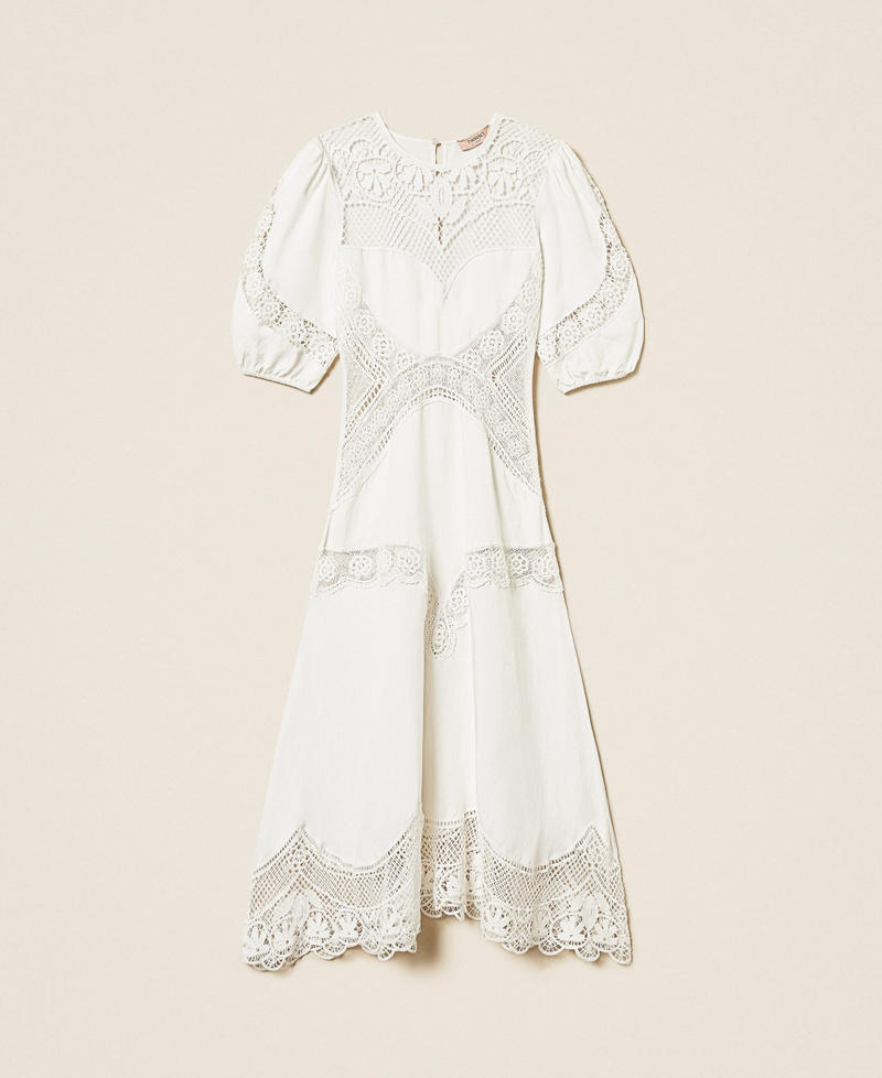 Long linen blend dress with embroidery White Woman 261TT2240_00001_S0