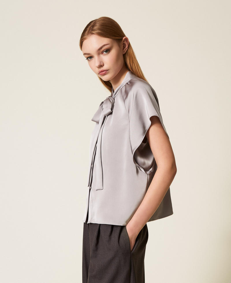 Satin shirt with bow Grey Ash Woman 252AP2417_12614_02