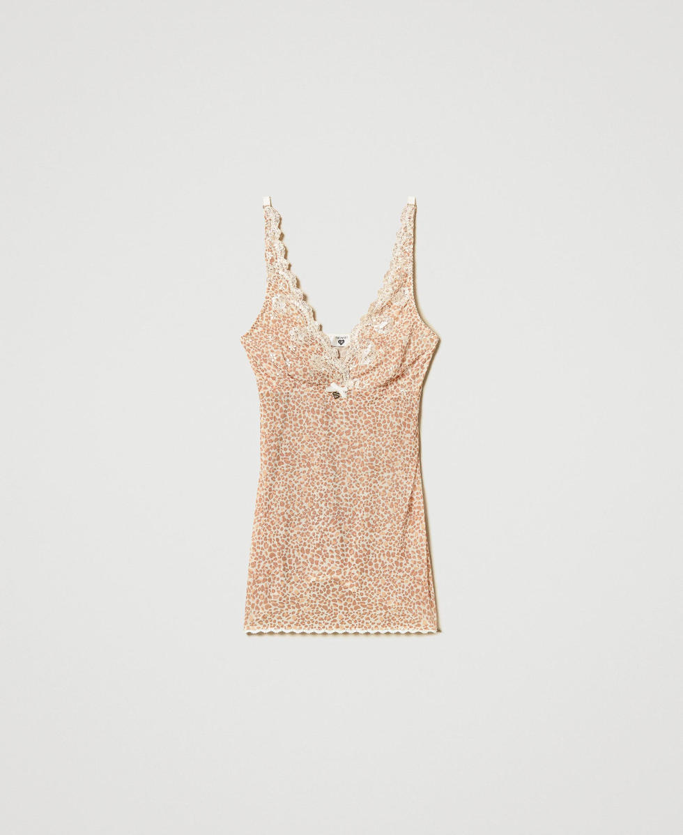 Animal print tulle lingerie top Multicolour Animal Print Woman 242LL6AZZ_11994_S0