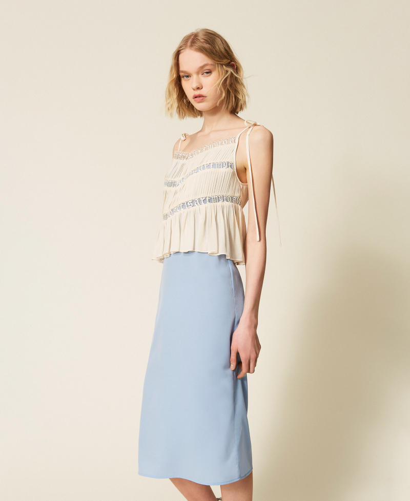 Abito longuette MYFO con pizzo e pieghe Bicolor Placid Blue / Bianco "Neve" Donna 261AQ2094_13511_02