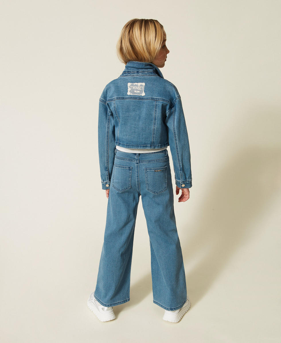 Wide-leg jeans with lace Medium Blue Denim Girl 261GJ2082_03451_03