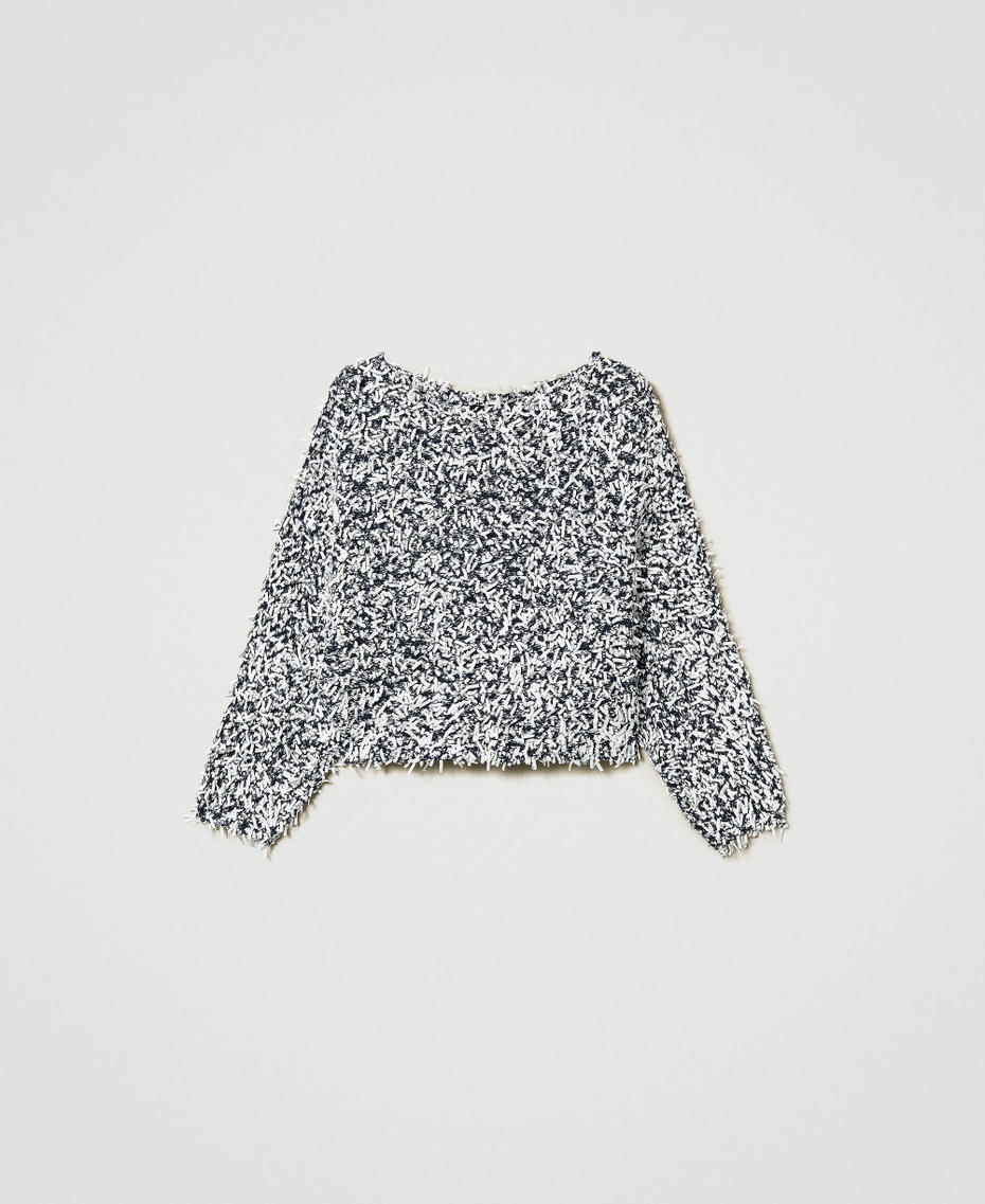 Pull en fil boucl&eacute; Bicolore Deep Blue/Papers Femme 251AP3200_12191_S0