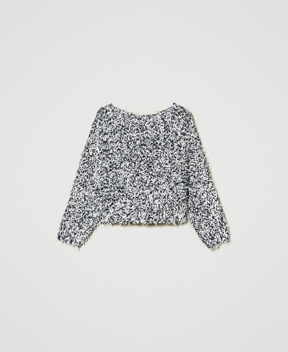 Curly yarn jumper Two-tone Deep Blue/Papers Woman 251AP3200_12191_S0