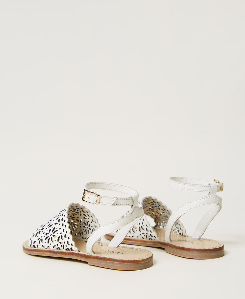 Lasered leather sandals with straps "Ice" White Girl 251GCJ048_00808_03