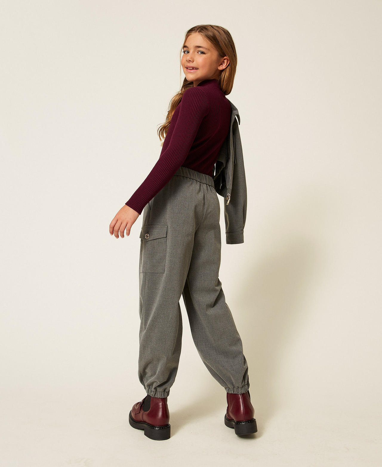 Pantalon de jogging en flanelle Gris Moyen Mélangé Fille 252GJ2273_11727_03