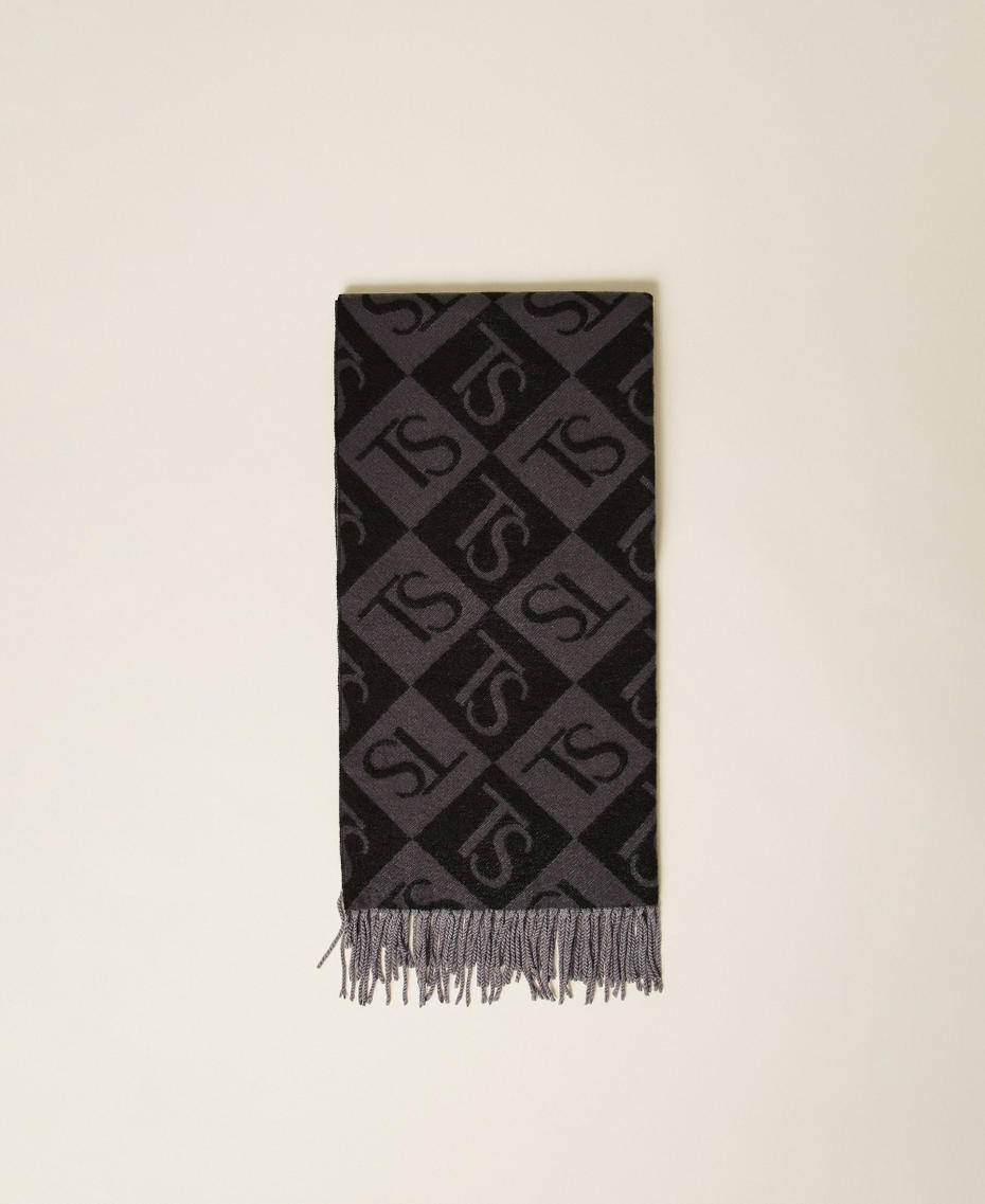 Diamond jacquard stole with logo Melange Grey Woman 262TO5460_11726_01
