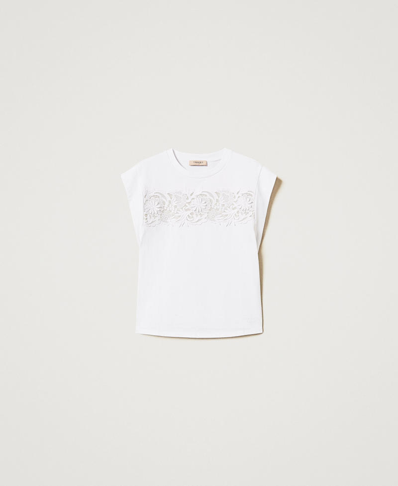 T-Shirt mit Spitzenapplikation Wei&szlig; Frau 251TP2073_00001_S0